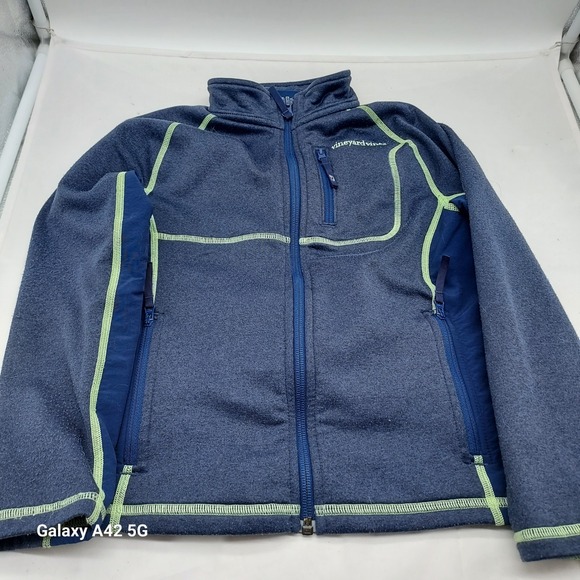Vineyard Vines Other - Vineyard Vines Boys‎ Navy Blue Full Zip Performance Fleece Jacket Lime Green L